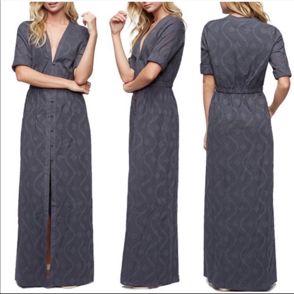 Tavik Blue Grey Capri Short Sleeve V-Neck Burnout Maxi Dress Size Small